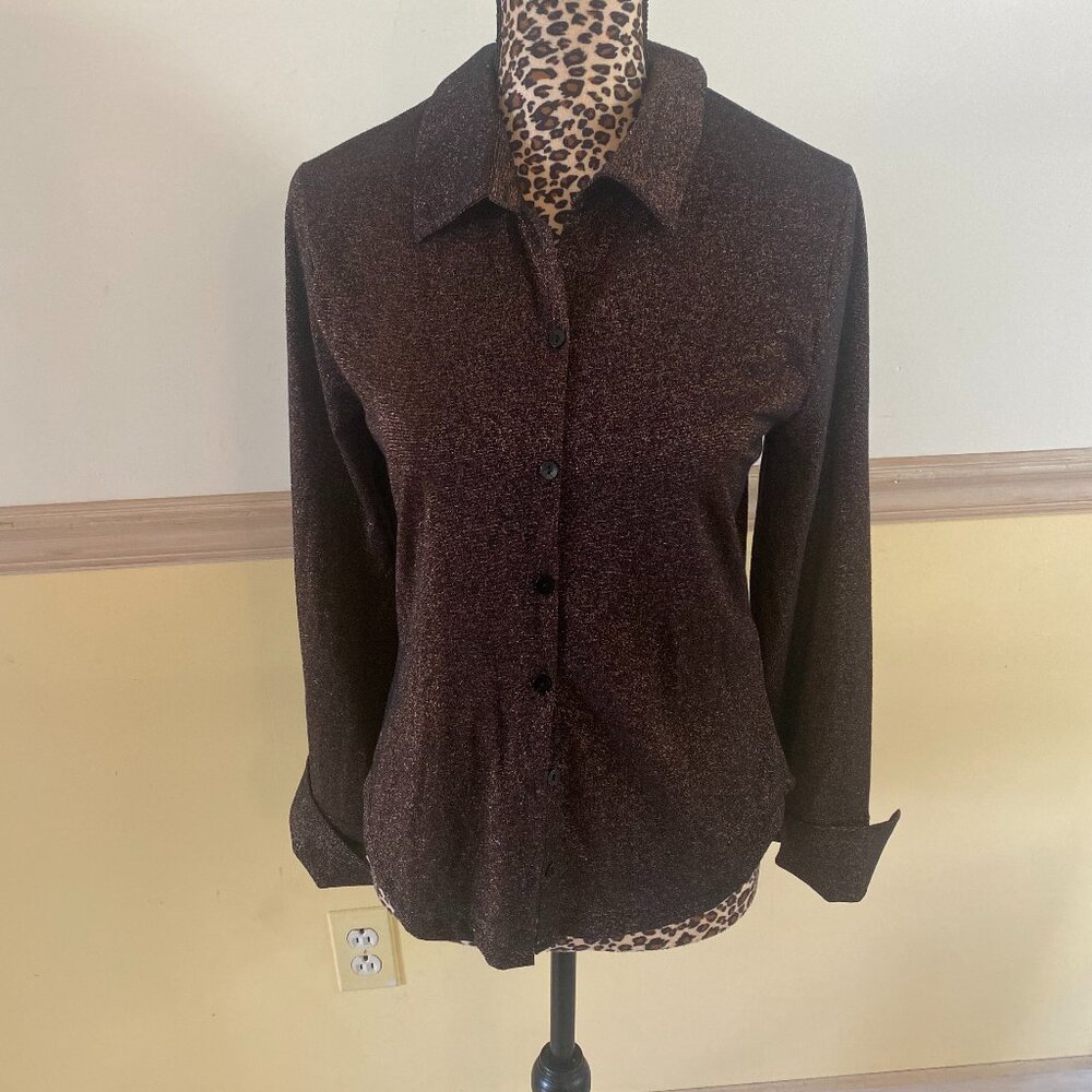 NWT Abercrombie and Finch‎ Orange Black Glitter Collared Shirt M L10
